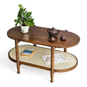 Bàn sofa hình Oval 2 tầng 100x50x52cm gỗ tần bì VN-BT525KS