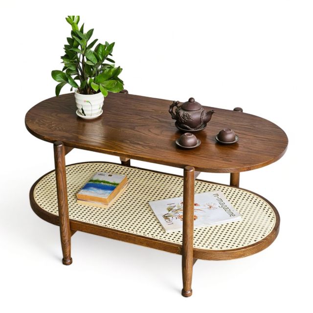 Bàn sofa hình Oval 2 tầng 100x50x52cm gỗ tần bì VN-BT525KS 3 Bàn sofa hình Oval 2 tầng 100x50x52cm gỗ tần bì VN-BT525KS