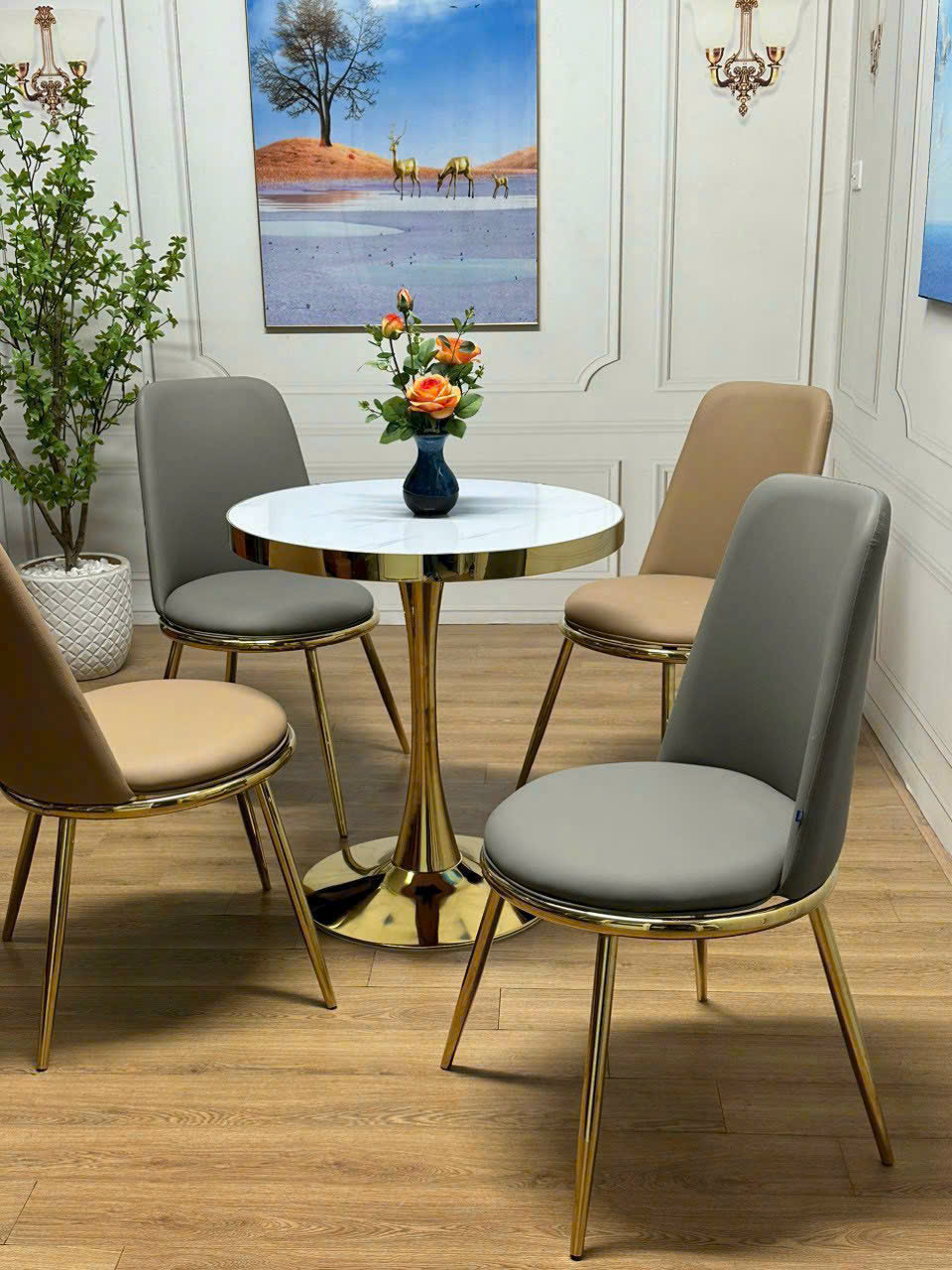 Bộ Bàn Ăn Tròn Mặt Đá 4 Ghế Phối Màu Hiện Đại VN-BA597 4 Bộ Bàn Ăn Tròn Mặt Đá 4 Ghế Phối Màu Hiện Đại VN-BA597 - Ảnh 2