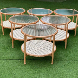 Bàn trà 2 tầng mây mắt cáo mặt kính VN-BT668SK