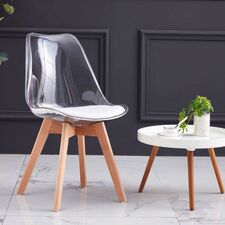 Ghế Eames mica trong suốt lót nệm chân gỗ VN-A05F