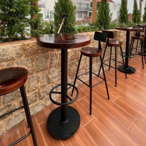 Bàn quầy bar chân thép đặc mặt gỗ me tây cao cấp VN-105TB