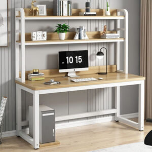 Bàn học kèm kệ sách chân sắt mặt gỗ , bàn làm việc BHS-AB106