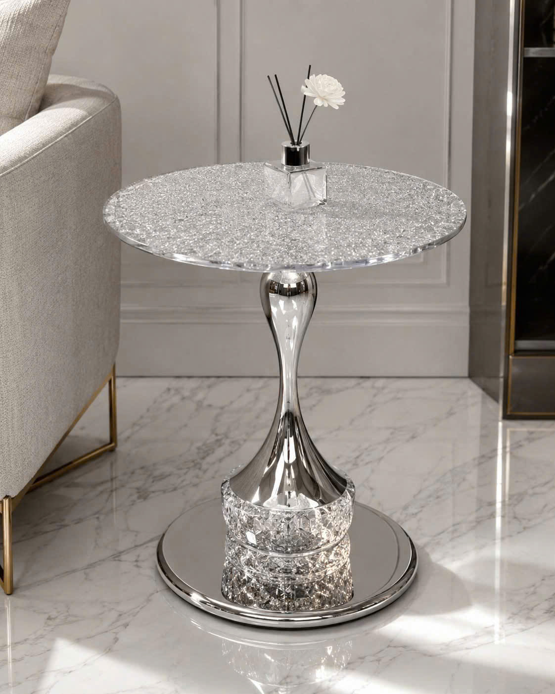 Bàn trà decor mặt pha lê tròn 50cm VN-AK170 3 Bàn trà decor mặt pha lê tròn 50cm VN-AK170